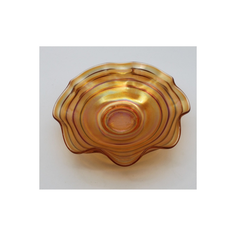Vtg Cottagecore Lusterware Marigold Carnival Glass Bowl Ruffle Rim 8" Wide